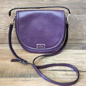 Kate Spade Oliver Street Saddle Leather Crossbody Bag Shoulder Bag Pebbled, Plum
